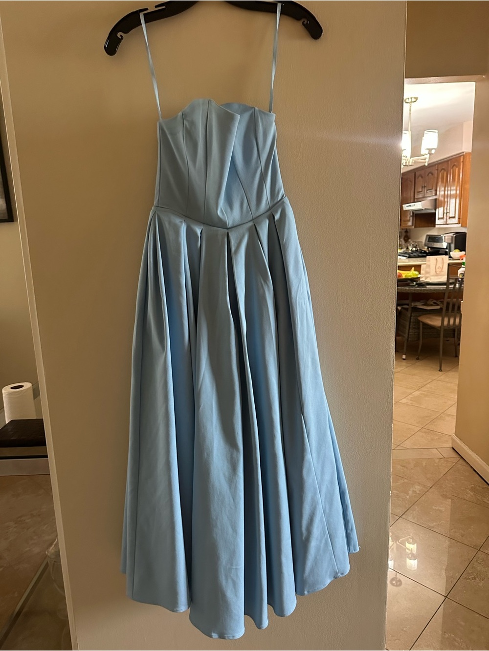 House of CB Strapless Pleated Fit-and-Flare Dress in Powder Blue - Picture 2 of 4